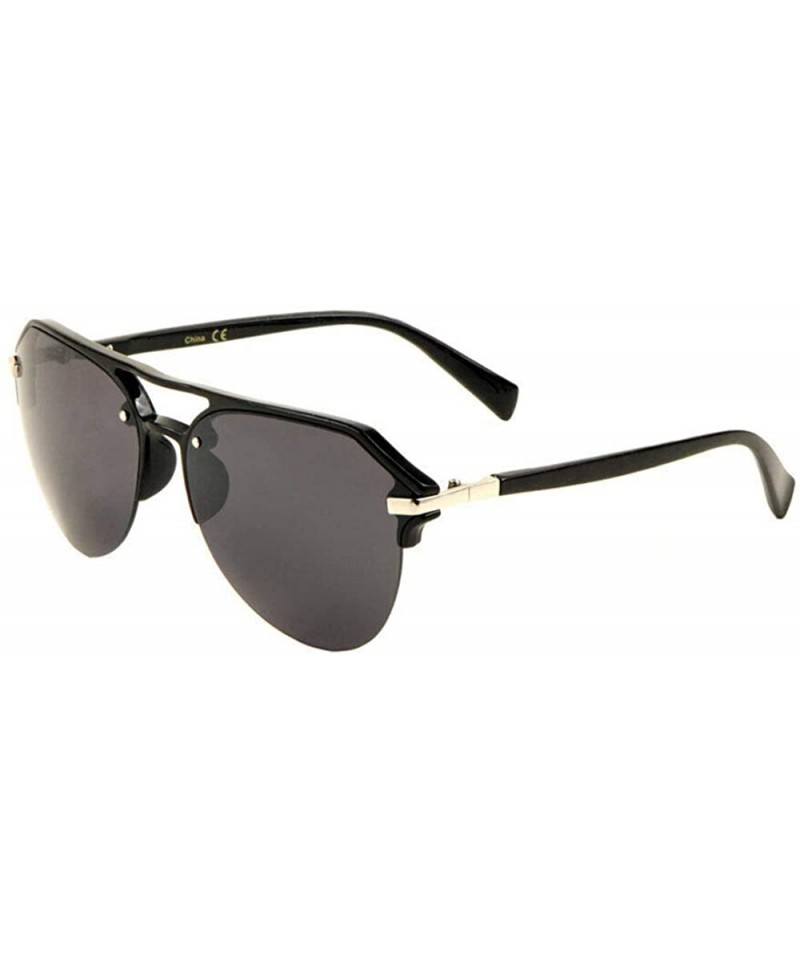 Aviator Luxury Half Rim Retro Pilot Aviator Sunglasses - Black & Silver Frame - C818WNCRE5R $10.78