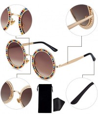 Oversized 2 Pieces Round Oversized Rhinestone Sunglasses Women Retro Crystal Diamond Sunglasses - CK198Q8D72K $18.13