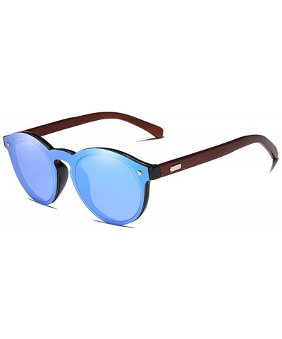 Round Genuine polarized sunglasses handmade round fashion Full Lens UV400 Rosewood - Blue - CR18ZZKZXHK $19.00