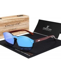 Round Genuine polarized sunglasses handmade round fashion Full Lens UV400 Rosewood - Blue - CR18ZZKZXHK $19.00