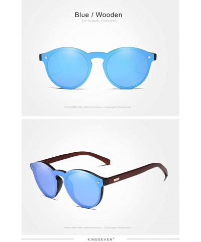 Round Genuine polarized sunglasses handmade round fashion Full Lens UV400 Rosewood - Blue - CR18ZZKZXHK $19.00