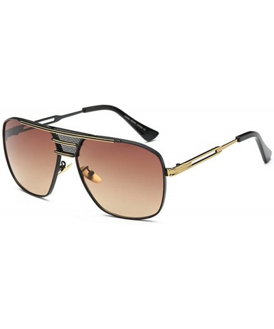 Square Retro Oversized Pilot Sunglasses For Men Women Unisex Metal Frame - Brown - CI185U6YSKM $27.06