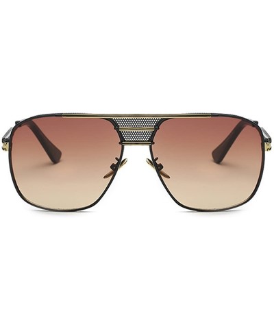 Square Retro Oversized Pilot Sunglasses For Men Women Unisex Metal Frame - Brown - CI185U6YSKM $16.60