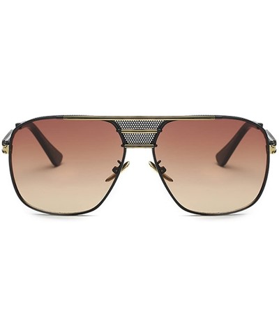 Square Retro Oversized Pilot Sunglasses For Men Women Unisex Metal Frame - Brown - CI185U6YSKM $16.60