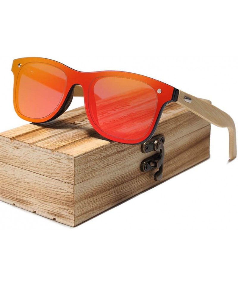 Square Siamese Lens Sunglasses Men Bamboo Women Goggles Red Mirror Sun Glasses Shades - Red Bamboo - CR194OKGC9M $24.13