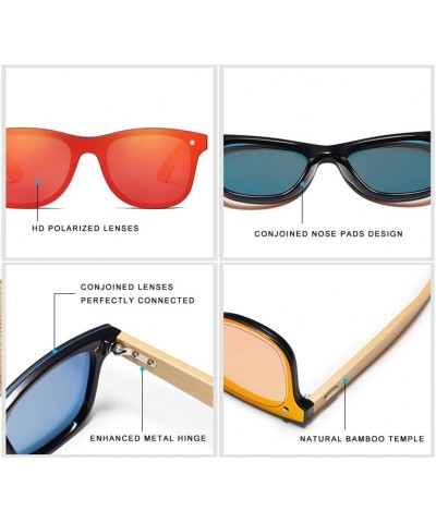 Square Siamese Lens Sunglasses Men Bamboo Women Goggles Red Mirror Sun Glasses Shades - Red Bamboo - CR194OKGC9M $24.13
