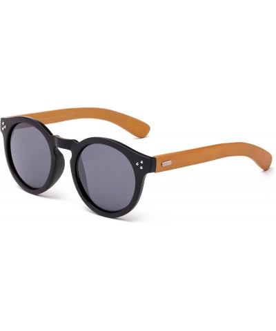 Round "Groovy Tom" Keyhole Round Design Fashion Real Bamboo Sunglasses - Matte Black/Dark Bamboo - CX12M1OCK2F $9.65