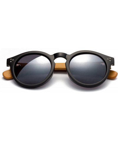 Round "Groovy Tom" Keyhole Round Design Fashion Real Bamboo Sunglasses - Matte Black/Dark Bamboo - CX12M1OCK2F $9.65