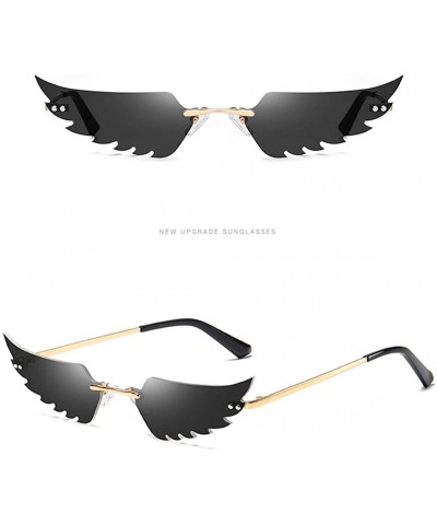 Rimless UV Protection Sunglasses for Women Men Rimless frame Cat-Eye Shaped Plastic Lens Metal Frame Sunglass - Black - C0190...