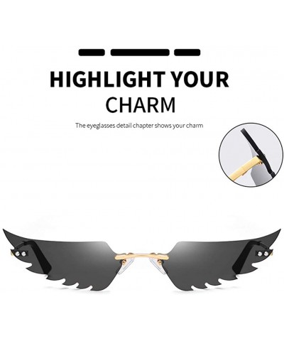 Rimless UV Protection Sunglasses for Women Men Rimless frame Cat-Eye Shaped Plastic Lens Metal Frame Sunglass - Black - C0190...