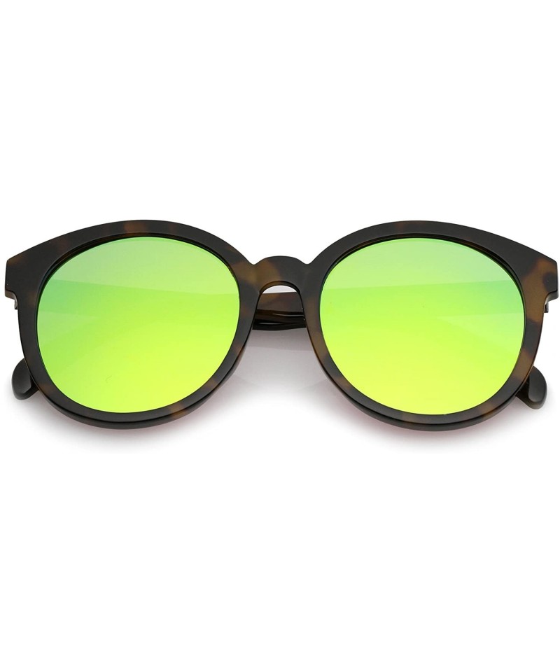Round Oversize Super Flat Colored Mirror Lens Round Sunglasses 54mm - Tortoise / Yellow Mirror - C712ODYJXLS $9.64