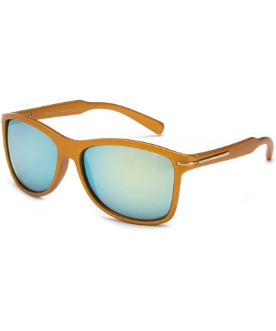 Round Mens Round Frame Sleek Flash Lenses Fashion Sunglasses Simple Fit - Gold/Revo - CU127QJC98P $23.76