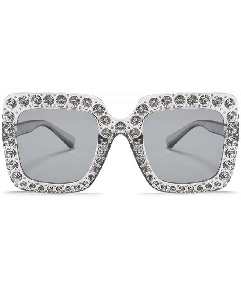 Oversized Women Rhinestone Sunglasses Oversized Square Gradient Lens - Silver - CJ199L5NQM3 $24.34