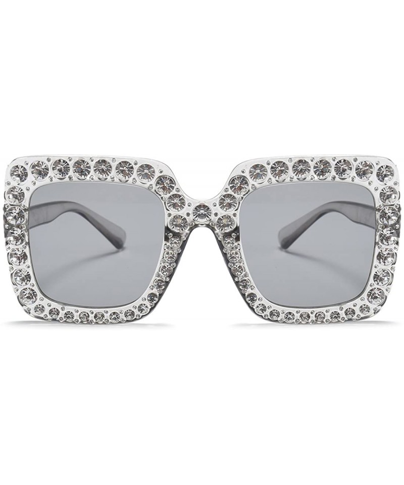 Oversized Women Rhinestone Sunglasses Oversized Square Gradient Lens - Silver - CJ199L5NQM3 $9.93