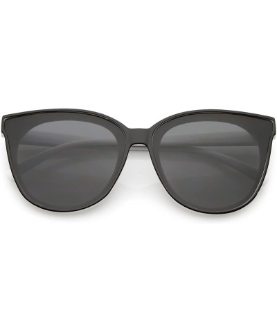 Oversized Oversize Neutral Color Flat Lens Cat Eye Sunglasses 60mm - Black White / Smoke - C7188HE02TQ $19.61