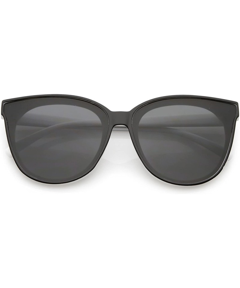 Oversized Oversize Neutral Color Flat Lens Cat Eye Sunglasses 60mm - Black White / Smoke - C7188HE02TQ $9.67