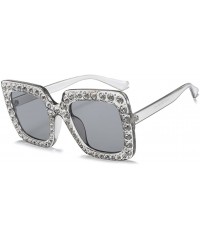 Oversized Women Rhinestone Sunglasses Oversized Square Gradient Lens - Silver - CJ199L5NQM3 $24.34