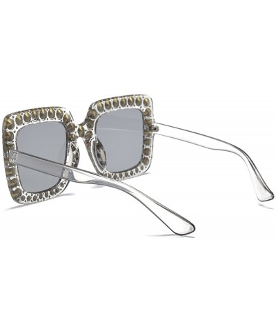 Oversized Women Rhinestone Sunglasses Oversized Square Gradient Lens - Silver - CJ199L5NQM3 $24.34