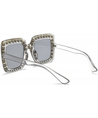Oversized Women Rhinestone Sunglasses Oversized Square Gradient Lens - Silver - CJ199L5NQM3 $24.34