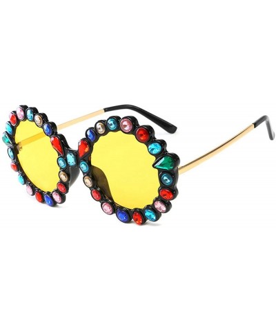 Round Oversize Sunglasses Fashion Crystal Glasses - Yellow - CJ18QELGM3K $22.47
