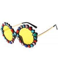 Round Oversize Sunglasses Fashion Crystal Glasses - Yellow - CJ18QELGM3K $13.78