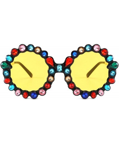 Round Oversize Sunglasses Fashion Crystal Glasses - Yellow - CJ18QELGM3K $13.78