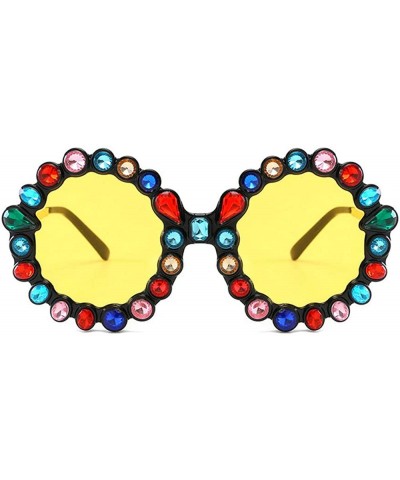 Round Oversize Sunglasses Fashion Crystal Glasses - Yellow - CJ18QELGM3K $13.78