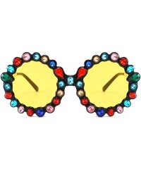 Round Oversize Sunglasses Fashion Crystal Glasses - Yellow - CJ18QELGM3K $22.77
