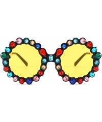 Round Oversize Sunglasses Fashion Crystal Glasses - Yellow - CJ18QELGM3K $13.78