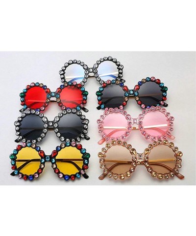 Round Oversize Sunglasses Fashion Crystal Glasses - Yellow - CJ18QELGM3K $22.77