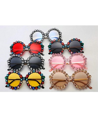 Round Oversize Sunglasses Fashion Crystal Glasses - Yellow - CJ18QELGM3K $13.78