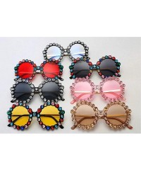 Round Oversize Sunglasses Fashion Crystal Glasses - Yellow - CJ18QELGM3K $13.78