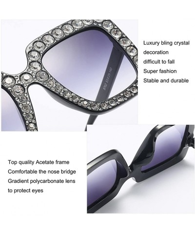 Oversized Women Rhinestone Sunglasses Oversized Square Gradient Lens - Silver - CJ199L5NQM3 $24.34