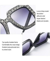 Oversized Women Rhinestone Sunglasses Oversized Square Gradient Lens - Silver - CJ199L5NQM3 $24.34
