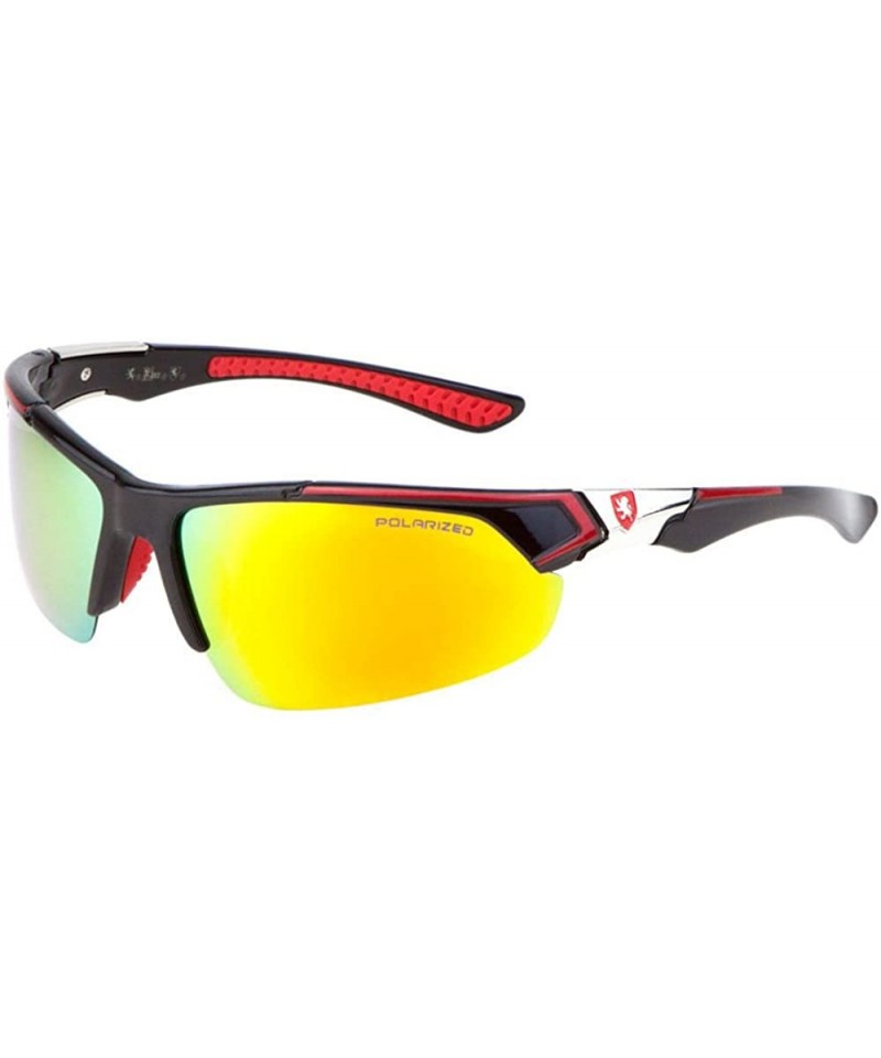 Wrap Polarized Slim Semi Rimless Sport Wrap Around Sunglasses - Black- Silver & Red Frame - CM18EW6H4KR $9.30