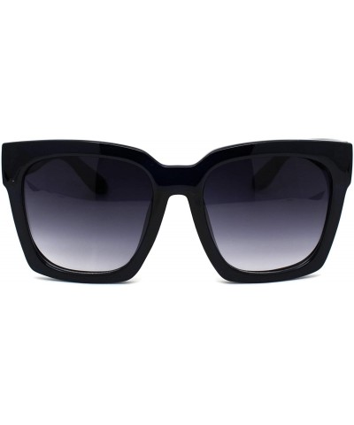 Rectangular Womens Boyfriend Style Oversize Horned Rim Thick Plastic Sunglasses - Dark Navy Smoke - CC18WNKIGQM $27.91