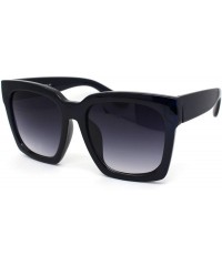 Rectangular Womens Boyfriend Style Oversize Horned Rim Thick Plastic Sunglasses - Dark Navy Smoke - CC18WNKIGQM $13.41