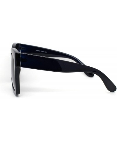 Rectangular Womens Boyfriend Style Oversize Horned Rim Thick Plastic Sunglasses - Dark Navy Smoke - CC18WNKIGQM $13.41