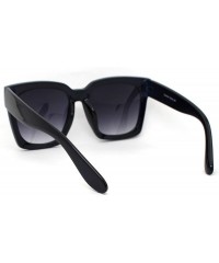 Rectangular Womens Boyfriend Style Oversize Horned Rim Thick Plastic Sunglasses - Dark Navy Smoke - CC18WNKIGQM $13.41