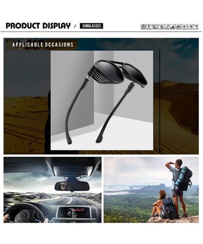 Round Steampunk Retro Round Sunglasses - UV400 Glasses for Men and Women - Black+flat Light - C618UDY489O $9.57