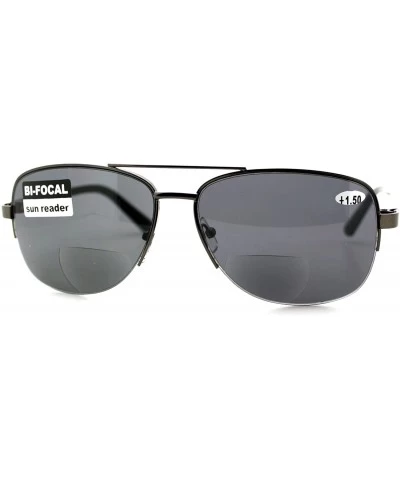 Aviator Bifocal Magnification Lens Sunglasses Mens Half Rim Aviator Tinted Reader - Gunmetal - CT1854KSE3Q $19.64