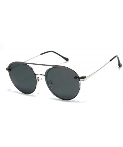 Round 2020 Men's Fashion Set Mirror Polarized One Mirror Multipurpose Retro Fashion Metal Ladies Sunglasses - Silver - CJ193E...