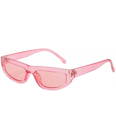 Square Rectangle Retro Narrow Sunglasses Women and Mens Small Frame Plastic Vintage Classic Style - Pink - CN18T0QO00L $7.68