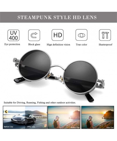 Goggle Vintage Round Steampunk Sunglasses for Women Men Retro Hippie Style Sun Glasses Circle Metal Frame - C519944QE7C $16.21