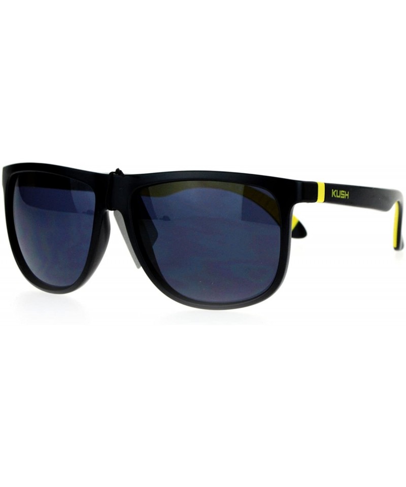 Square KUSH Sunglasses Thin Square Frame Rubber End Temple Matte Black - Black Yellow - CT188OT09YX $12.98