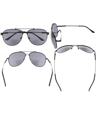 Rectangular Large Bifocal Sunglasses Polit Style Sunshine Readers with Bendable Memory Bridge and Arm - Black Frame Grey Lens...