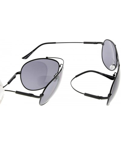 Rectangular Large Bifocal Sunglasses Polit Style Sunshine Readers with Bendable Memory Bridge and Arm - Black Frame Grey Lens...