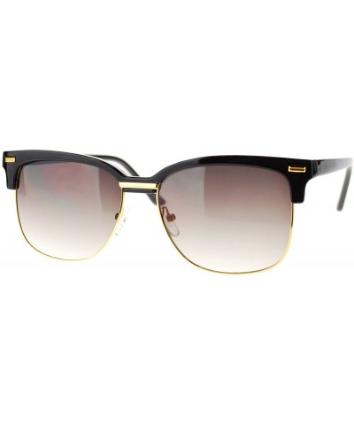 Square Square Half Rim Look Sunglasses Vintage Designer Fashion - Black Gold - CH11P4QB9LL $18.05