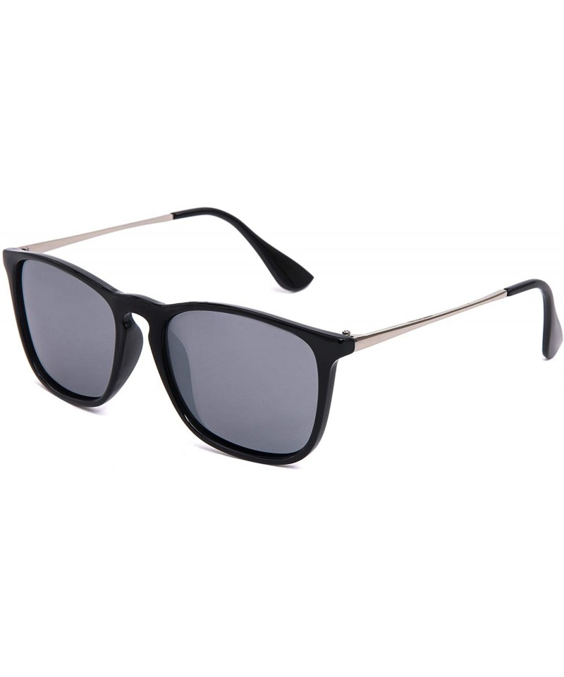 Square Polarized Sunglasses Navigator Rectangular Designer -Black Frame (Glossy Finish) / Polarized Silver Mirror Lens - CW19...