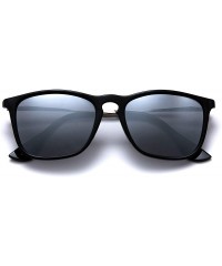 Square Polarized Sunglasses Navigator Rectangular Designer -Black Frame (Glossy Finish) / Polarized Silver Mirror Lens - CW19...